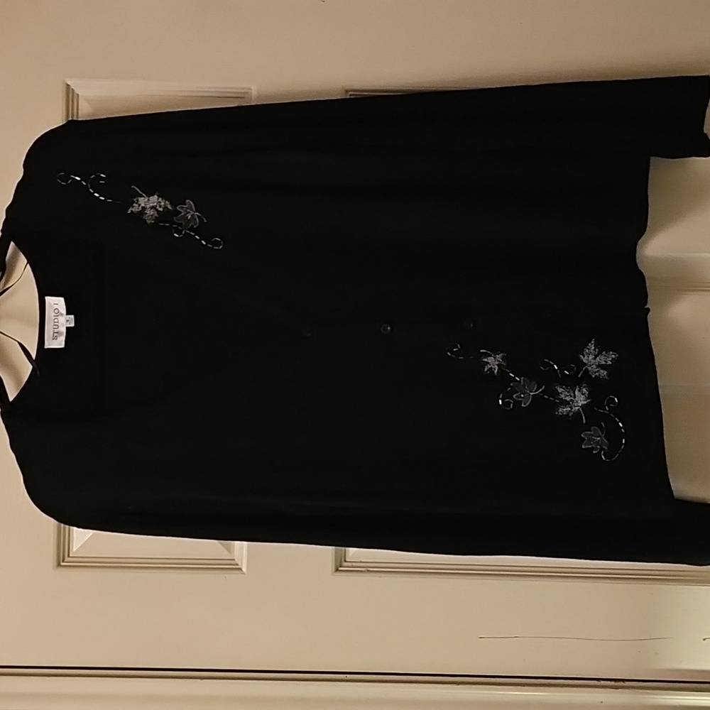STUDIO  Black Cardigan with Floral Details